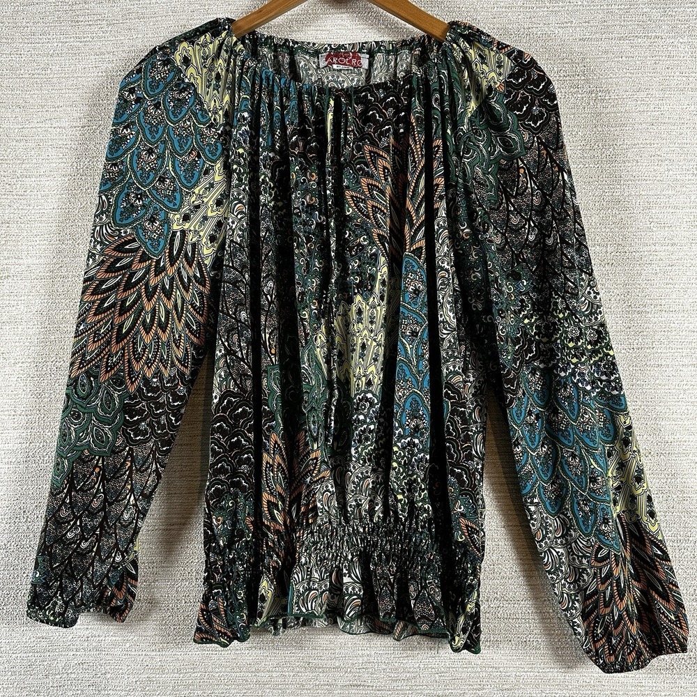Carol Rose Womens XL Top Smocked Waistband Peacock Artsy Whimsigoth Fairy Grunge